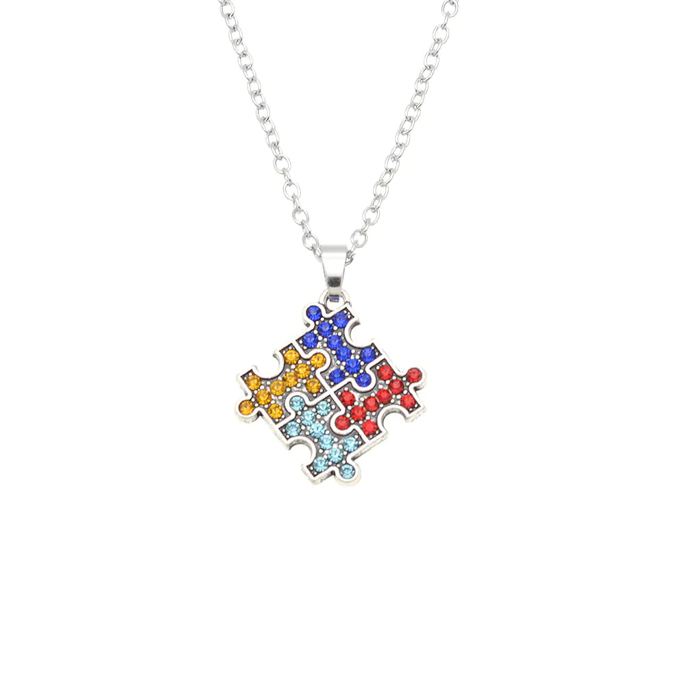 Autism Puzzle Crystal Necklace for eBay and Amazon