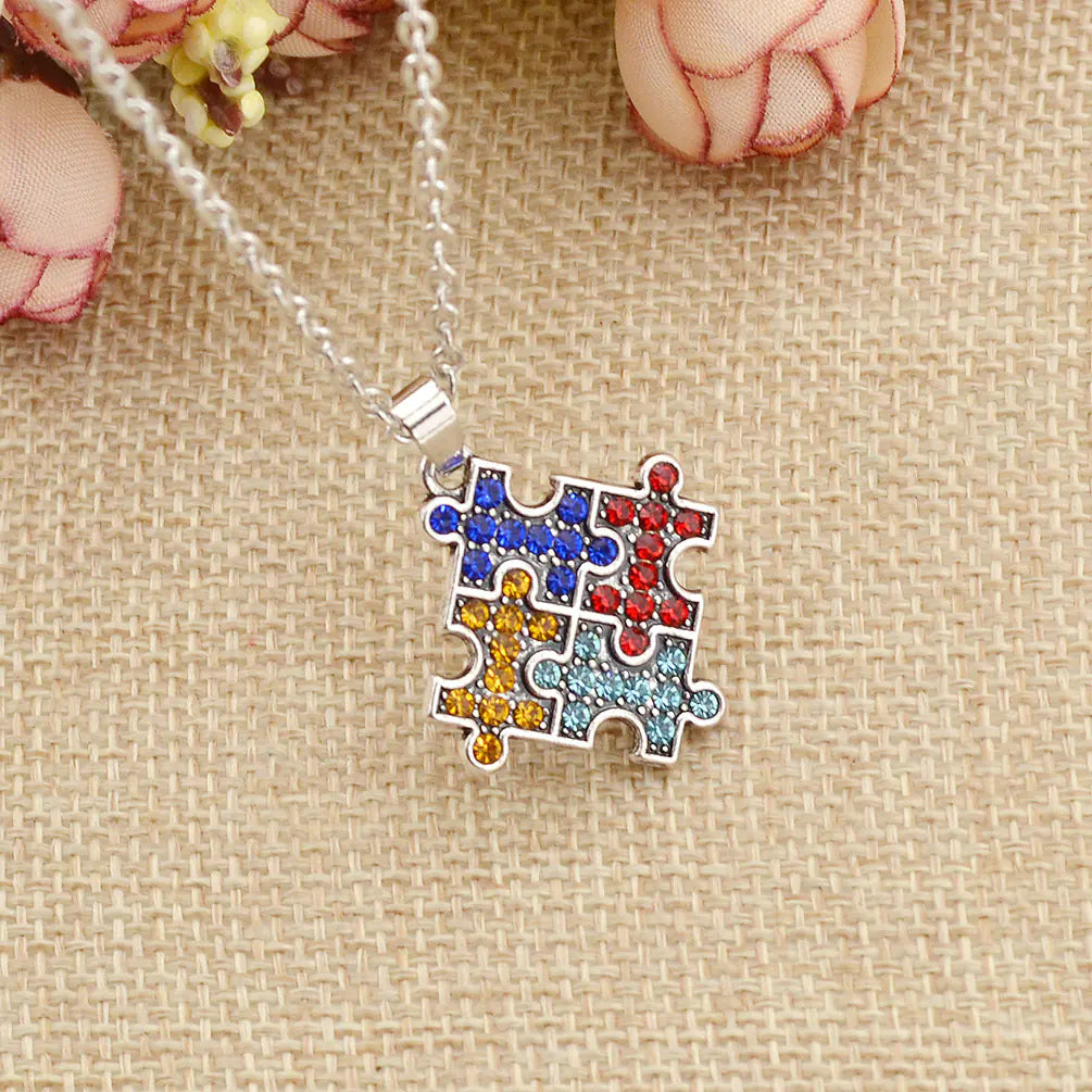 Autism Puzzle Crystal Necklace for eBay and Amazon