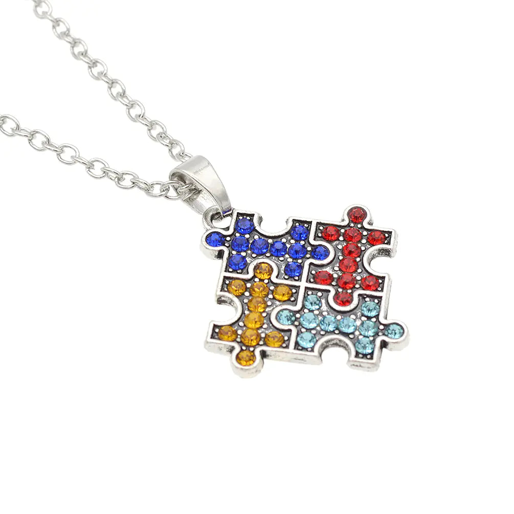 Autism Puzzle Crystal Necklace for eBay and Amazon