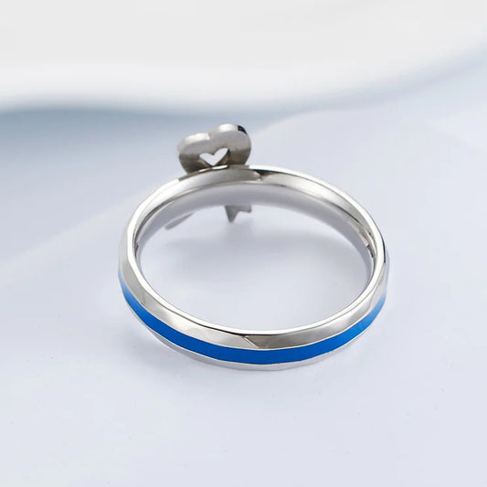 Titanium Steel Ring for Autism Awareness with Blue Ribbon