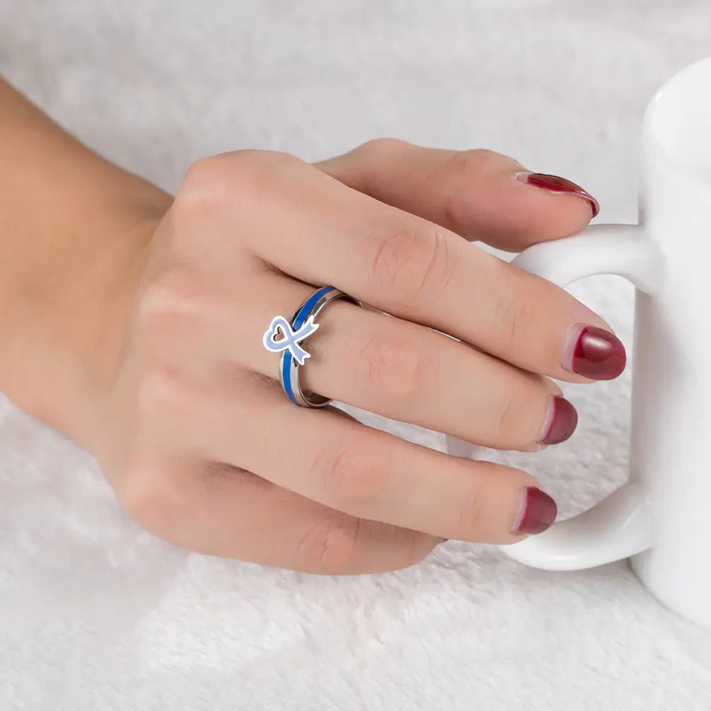 Titanium Steel Ring for Autism Awareness with Blue Ribbon