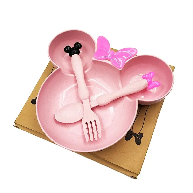 Mickey Mouse Kids Bowl Set with Cartoon Fork and Plate