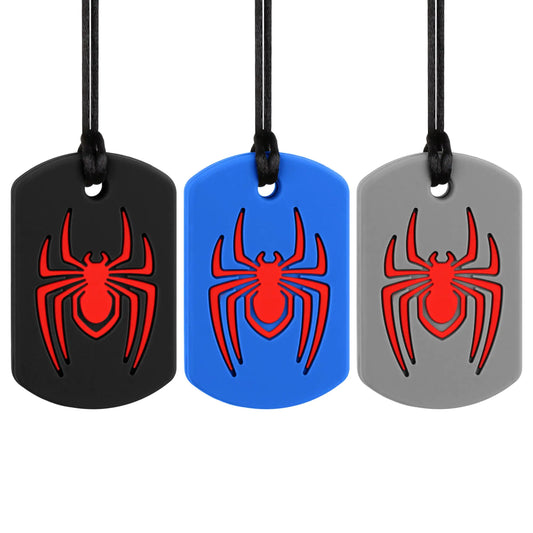 Chewy Necklaces for Sensory Kids Spider Design Silicone Oral Motor Aids Teething Necklace for Aggressive Chewers with Autism ADHD SPD or Special Need (3 Packs)