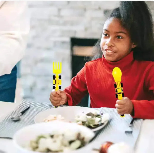 Dinneractive Car-Themed Kids Tableware Set – Bulldozer Excavator Plate, Shovel & Fork (3 Piece Set)