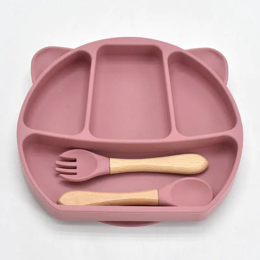 9-Piece Cartoon Bear Silicone Dinner Plate Set