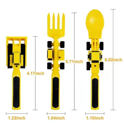 Dinneractive Car-Themed Kids Tableware Set – Bulldozer Excavator Plate, Shovel & Fork (3 Piece Set)