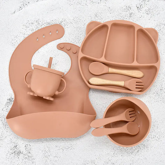 9-Piece Cartoon Bear Silicone Dinner Plate Set