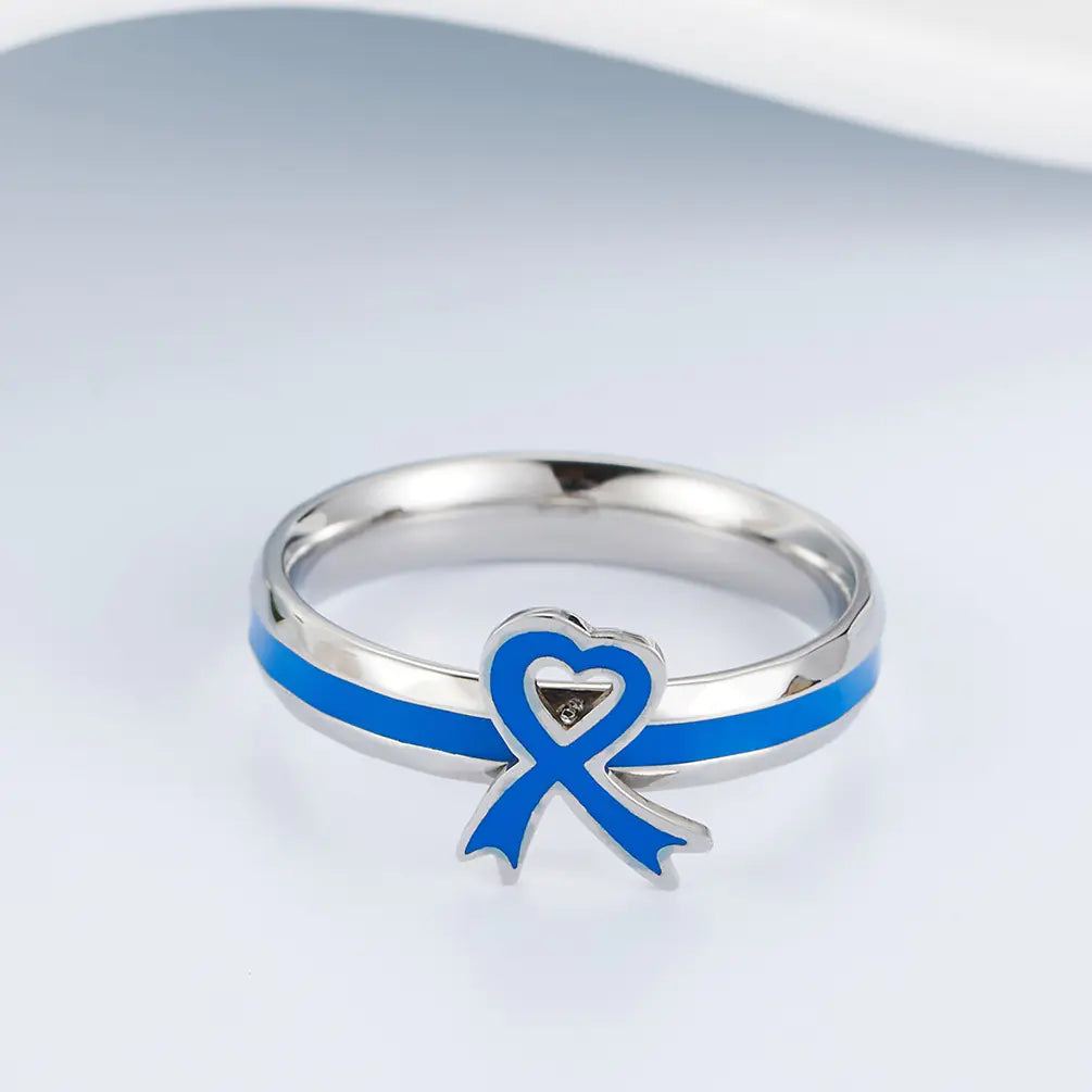 Titanium Steel Ring for Autism Awareness with Blue Ribbon