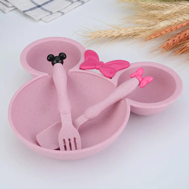 Mickey Mouse Kids Bowl Set with Cartoon Fork and Plate