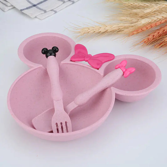 Mickey Mouse Kids Bowl Set with Cartoon Fork and Plate