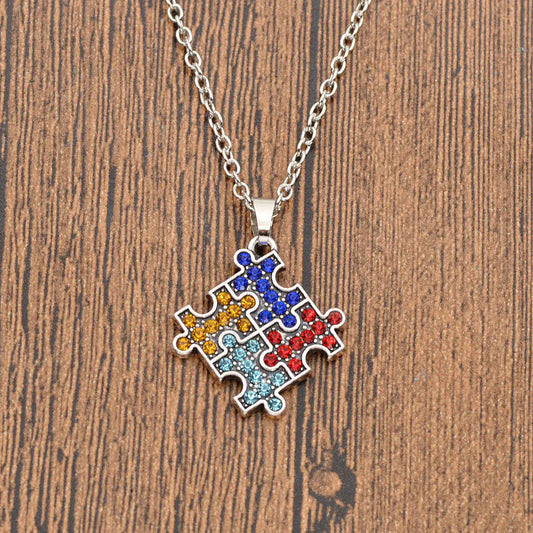 Autism Puzzle Crystal Necklace for eBay and Amazon