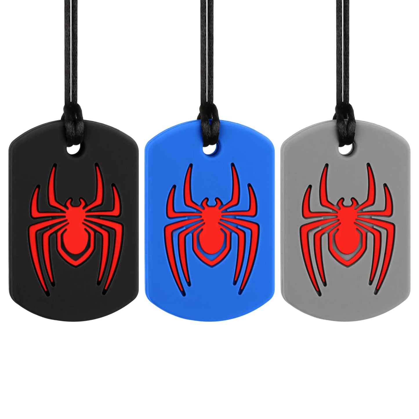 Chewy Necklaces for Sensory Kids Spider Design Silicone Oral Motor Aids Teething Necklace for Aggressive Chewers with Autism ADHD SPD or Special Need (3 Packs)
