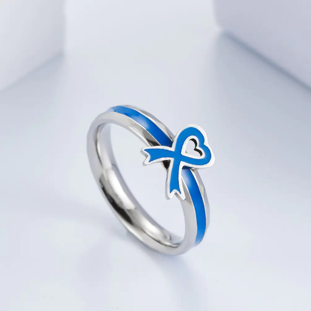 Titanium Steel Ring for Autism Awareness with Blue Ribbon