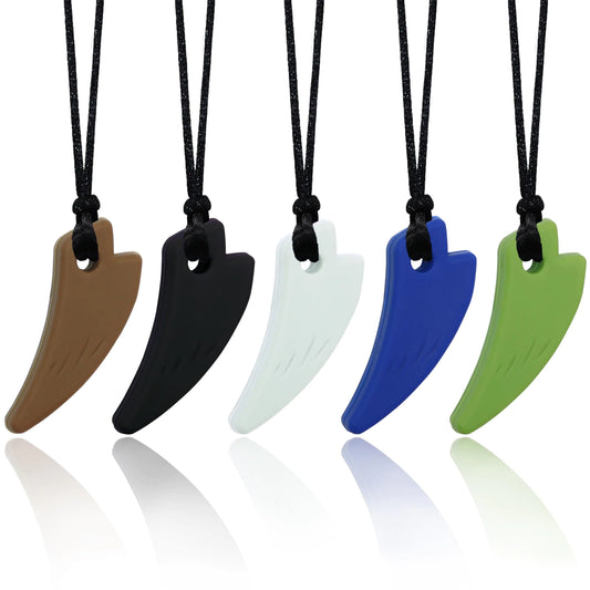 Chew Necklaces for Sensory Kids 5 Pack Saber Tooth Sensory Chew Necklaces for Boys and Girls with Autism ADHD SPD Chewing Biting Teething Silicone Oral Chew Toy for Adults Reduce Anxiety Fidget